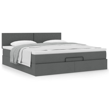 Cadru pat otoman cu saltea țesătură gri închis 180x200 cm - Img 4