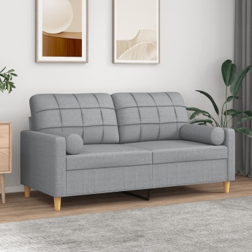 Canapea cu 2 locuri cu pernuțe, gri deschis, 140 cm, textil - Img 1