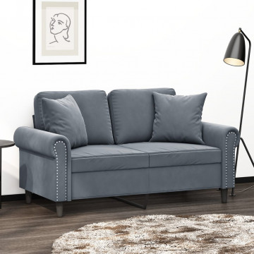 Canapea cu 2 locuri cu pernuțe, gri închis, 120 cm, catifea - Img 1