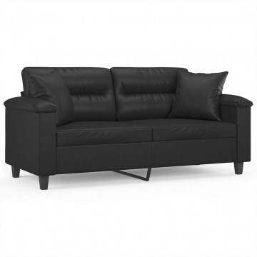 Canapea cu 2 locuri cu pernuțe, negru, 140 cm, piele ecologică - Img 2