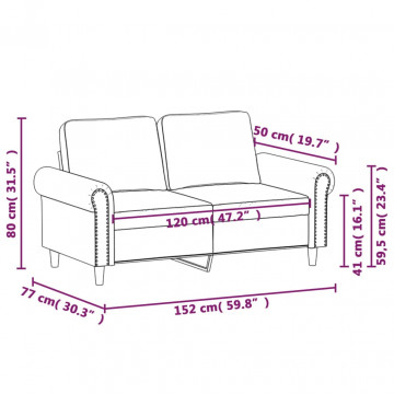 Canapea cu 2 locuri, gri închis, 120 cm, catifea - Img 7
