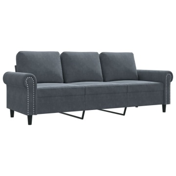 Canapea cu 3 locuri, gri închis, 180 cm, material catifea - Img 2
