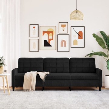 Canapea cu 3 locuri, negru, 210 cm, material catifea - Img 3