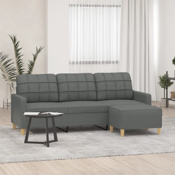 Canapea cu 3 locuri și taburet, gri închis, 180 cm, textil - Img 1