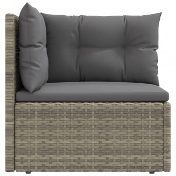Canapea de colț cu pernă de grădină, gri, poliratan - Img 4