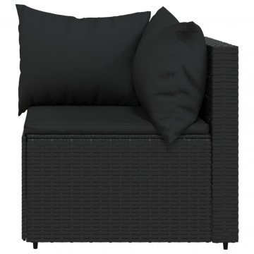 Canapea de colț cu pernă de grădină, negru, poliratan - Img 4