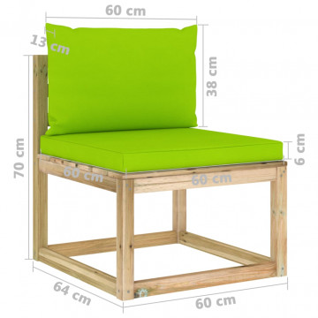 Canapea de grădină de mijloc, cu perne, lemn pin tratat verde - Img 6