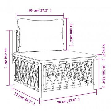 Canapea de mijloc pentru grădină, cu perne, alb, material țesut - Img 6