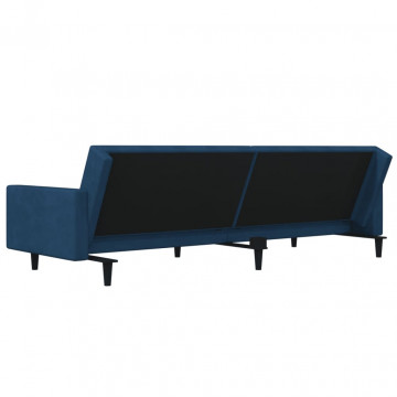 Canapea extensibilă cu 2 locuri, 2 perne, albastru, catifea - Img 7