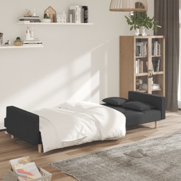 Canapea extensibilă cu 2 locuri, 2 perne, gri închis, textil - Img 3