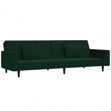 Canapea extensibilă cu 2 locuri, 2 perne, verde închis catifea - Img 2