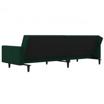 Canapea extensibilă cu 2 locuri, 2 perne, verde închis catifea - Img 7