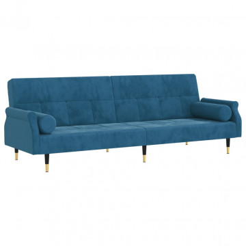Canapea extensibilă cu perne, albastru, catifea - Img 2