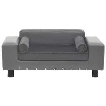 Canapea pentru câini, gri, 81x43x31 cm, pluș & piele ecologică - Img 2