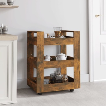 Cărucior de bucătărie stejar fumuriu 60x45x80 cm lemn prelucrat - Img 1