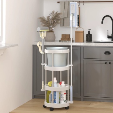 Cărucior produse curățenie cu coș de depozitare, aluminiu - Img 1