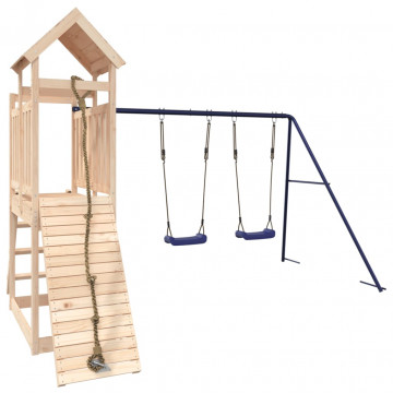 Căsuță de joacă cu leagăne, perete de cățărat, lemn masiv pin - Img 3