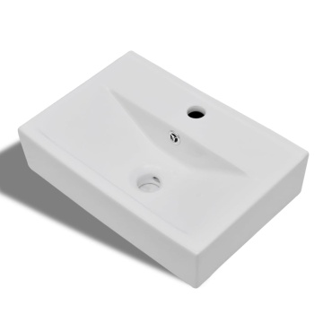 Chiuvetă baie alb ceramică dreptunghiular loc robinet/preaplin - Img 2