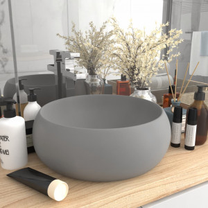 Chiuvetă baie lux gri deschis mat 40x15 cm ceramică rotund - Img 1