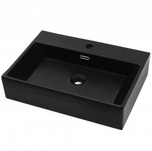 Chiuvetă baie, orificiu robinet, ceramică 76x42,5x14,5 cm negru - Img 2