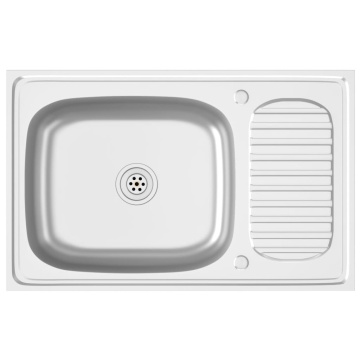 Chiuvetă bucătărie cu scurgător, argintiu 800x500x155 mm oțel - Img 2