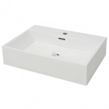 Chiuvetă cu orificiu robinet, ceramică 60,5x42,5x14,5 cm, alb - Img 2