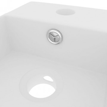 Chiuvetă de baie cu preaplin, alb mat, ceramică - Img 7