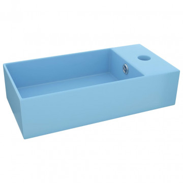 Chiuvetă de baie cu preaplin, albastru deschis, ceramică - Img 2