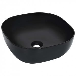 Chiuvetă de baie, negru, 42,5x42,5x14,5 cm, ceramică - Img 1