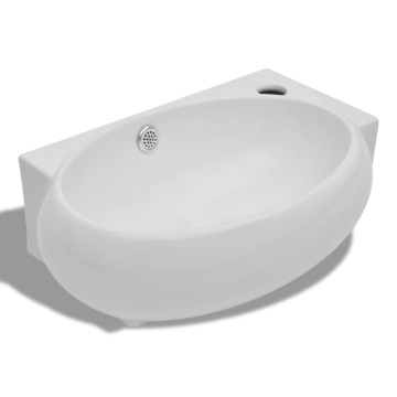 Chiuvetă de baie, orificiu robinet & preaplin, alb, ceramică - Img 2