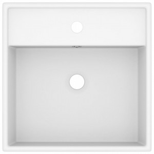 Chiuvetă lux cu preaplin, alb mat, 41x41 cm, ceramică, pătrat - Img 4