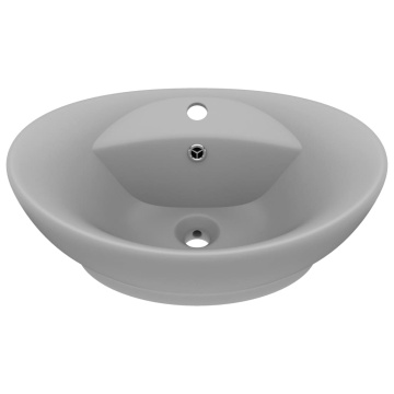 Chiuvetă lux cu preaplin gri deschis mat 58,5x39cm ceramic oval - Img 2