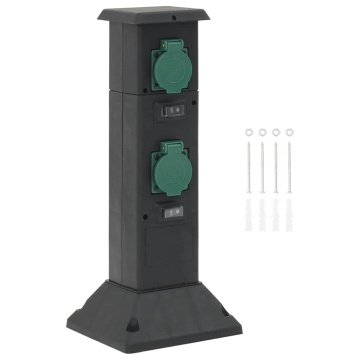 Coloană priză de exterior cu 4 căi, negru/verde, 16x16x39,5 cm - Img 1