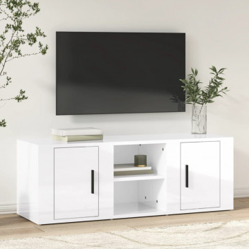 Comodă TV, alb extralucios, 100x31,5x35 cm, lemn prelucrat - Img 1
