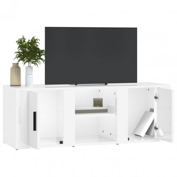 Comodă TV, alb extralucios, 100x31,5x35 cm, lemn prelucrat - Img 4