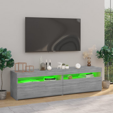 Comodă TV cu lumini LED, 2 buc., Sonoma gri, 75x35x40 cm - Img 8