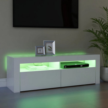 Comodă TV cu lumini LED, alb, 120x35x40 cm - Img 8