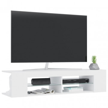 Comodă TV cu lumini LED, alb, 135x39x30 cm - Img 5