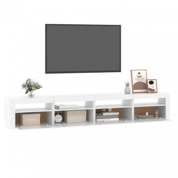 Comodă TV cu lumini LED, alb, 240x35x40 cm - Img 5