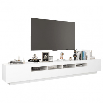 Comodă TV cu lumini LED, alb, 260x35x40 cm - Img 5
