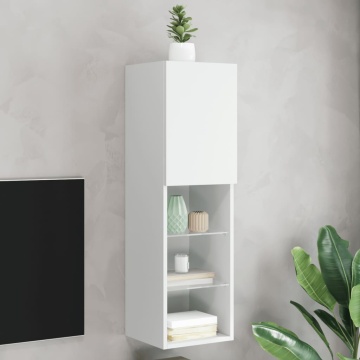 Comodă TV cu lumini LED, alb, 30,5x30x102 cm - Img 1