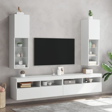 Comodă TV cu lumini LED, alb, 30,5x30x102 cm - Img 3