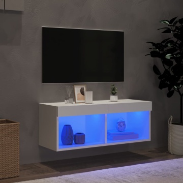 Comodă TV cu lumini LED, alb, 80x30x30 cm - Img 3
