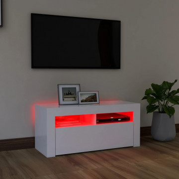 Comodă TV cu lumini LED, alb, 90x35x40 cm - Img 8
