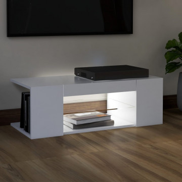 Comodă TV cu lumini LED, alb, 90x39x30 cm - Img 3