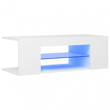 Comodă TV cu lumini LED, alb, 90x39x30 cm - Img 6
