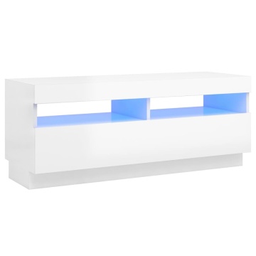 Comodă TV cu lumini LED, alb extralucios, 100x35x40 cm - Img 2