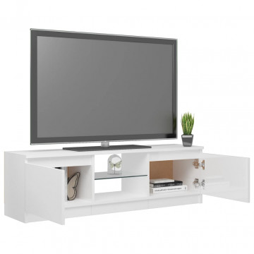 Comodă TV cu lumini LED, alb extralucios, 120x30x35,5 cm - Img 5