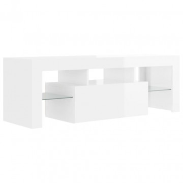 Comodă TV cu lumini LED, alb extralucios, 120x35x40 cm - Img 3