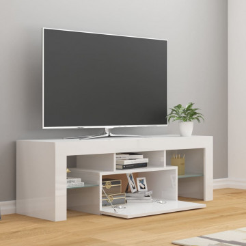 Comodă TV cu lumini LED, alb extralucios, 120x35x40 cm - Img 6
